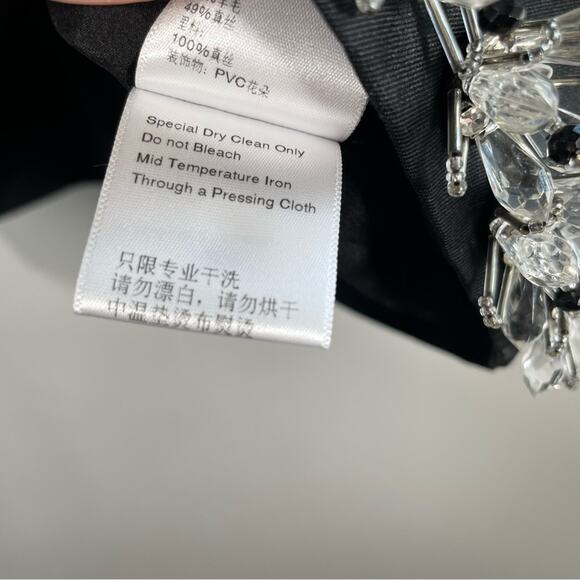 Huishan Zhang Black Wool Silk Blue Clear Crystal Bead Embellished Boxy Blouse 8 - Picture 7 of 9